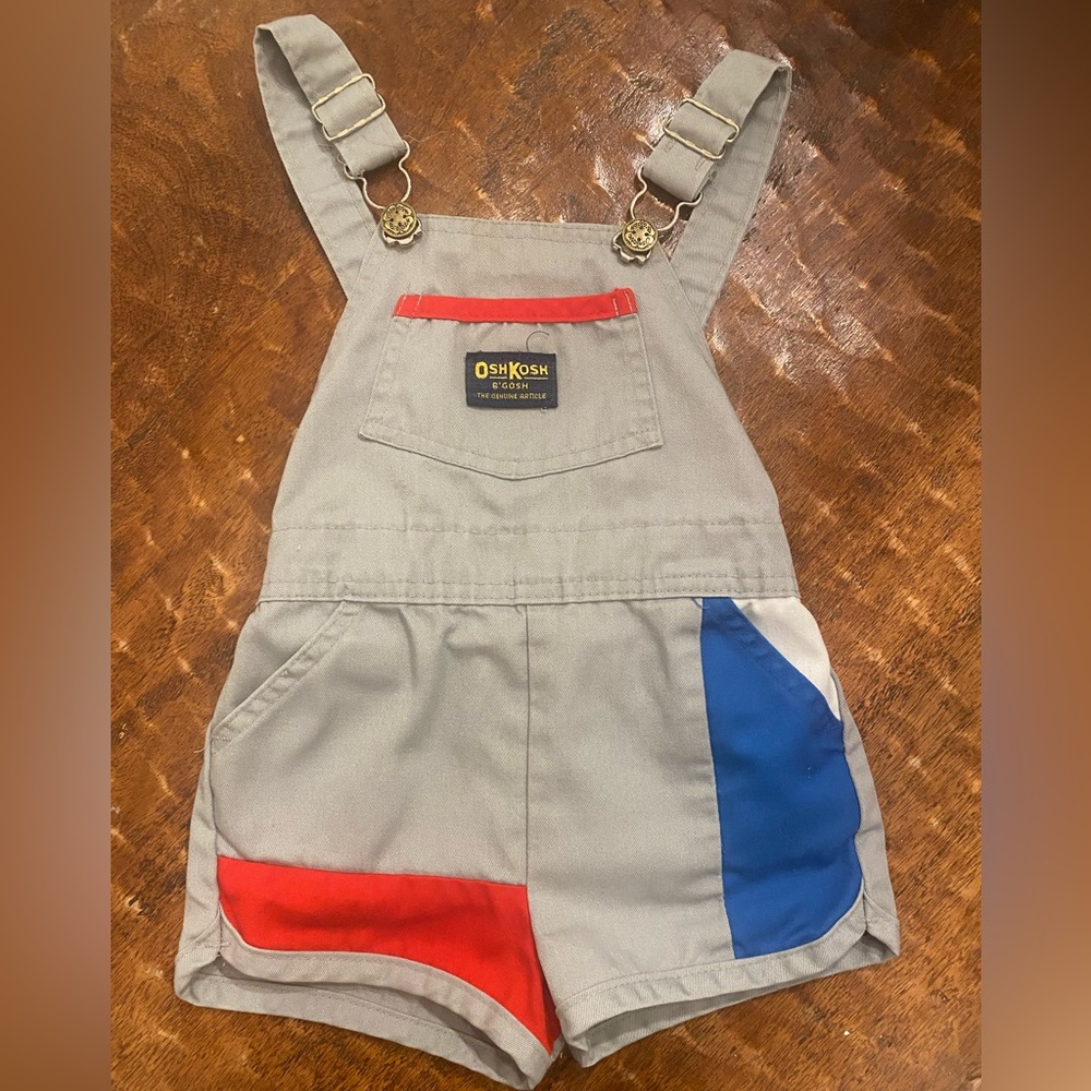 Vintage OshKosh B'Gosh Infant Shorts Overalls Gray Red Blue Size: 4T